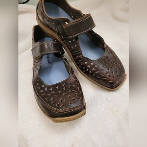 Rieker Shoes Womens 38 Mary Jane Loafers Brown Leather Cutout Adjustable Strap